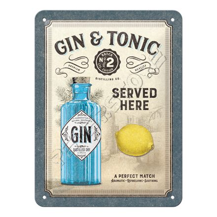 Retró Fém Tábla - Gin Tonic koktél Dombornyomott