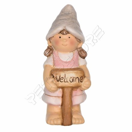 Kerámia kislány Welcome táblával