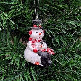 Karácsonyi dísz - Hóember Pingvinnel Figura Akasztós