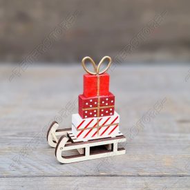 Dísz - Fa szánkó ajándékokkal