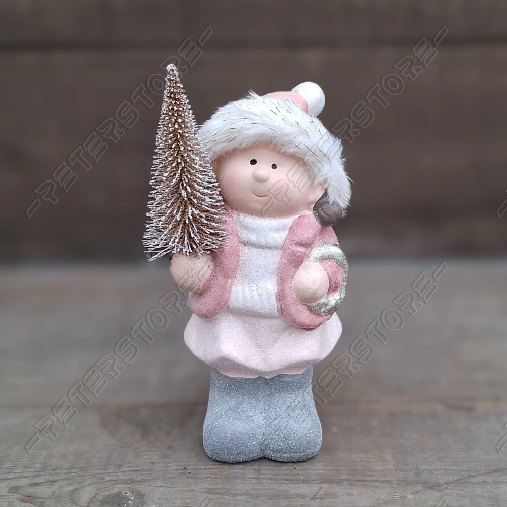 Karácsonyi dísz - Kislány fenyőfával