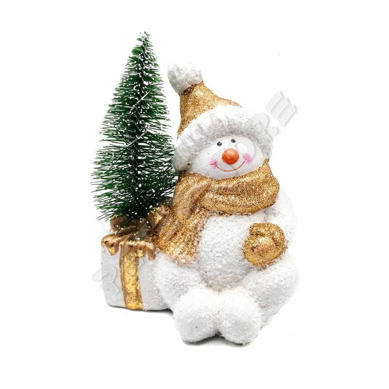 Karácsonyi dísz - Hóember fenyőfával Ledes